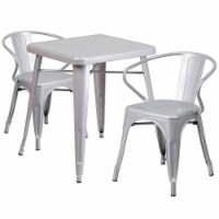 Flash Furniture Metal Indoor/Outdoor Table Set with 2 Arm Chairs; Silver CH31330270SIL