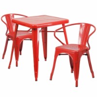Flash Furniture CH-31330-2-70-RED-GG Metal Indoor-Outdoor Table Set With 2 Arm Chairs - Red