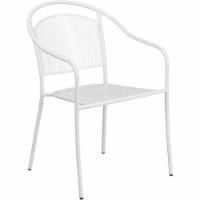 Flash Furniture CO-3-WH-GG White Indoor & Outdoor Steel Patio Arm Chair with Round Back