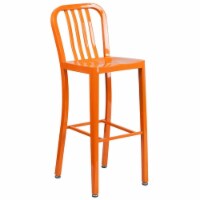 Commercial Grade 30  High Orange Metal Indoor-Outdoor Barstool With Vertical Slat Back