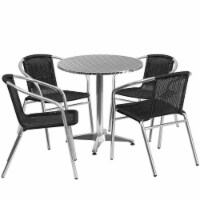 27.5'' Round Aluminum Table Set with 4 Black Rattan Chairs - TLH-ALUM-28RD-020BKCHR4-GG