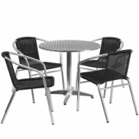31.5'' Round Aluminum Table Set with 4 Black Rattan Chairs - TLH-ALUM-32RD-020BKCHR4-GG