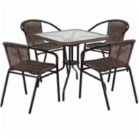 Flash Furniture TLH-073SQ-037BN4-GG 28 in. Rattan Edging Square Glass Table & 4 Stack Chair,