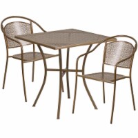Flash Furniture 3 Piece 28 Square Steel Flower Print Patio Dining Set in Gold
