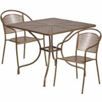 Flash Furniture 3 Piece 36 Square Steel Flower Print Patio Dining Set in Gold