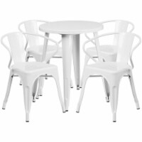 Commercial Grade 24 Round White Metal Indoor-Outdoor Table Set with 4 Arm Chairs