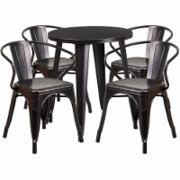 Commercial Grade 24 Round Black-Antique Gold Metal Indoor-Outdoor Table Set with 4 Arm