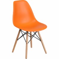 Flash Furniture Elon Plastic Accent Chair with Wood Base in Orange