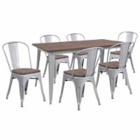 Flash Furniture Metal/Wood Restaurant Dining Table Set 30.5 H Silver (CHWDTBCH14)