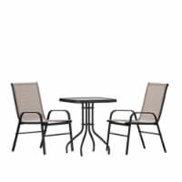 3 Piece Outdoor Patio Dining Set - 23.5  Patio Table, 2 Brown Stack Chairs