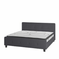 Tribeca King Size Tufted Upholstered Platform Bed in Dark Gray Fabric with 10 Inch CertiPU