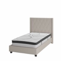 Riverdale Twin Size Tufted Upholstered Platform Bed in Beige Fabric with 10 Inch CertiPUR-