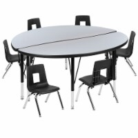 47.5 Circle Wave Flexible Laminate Activity Table Set with 12 Student Stack Chairs, Grey