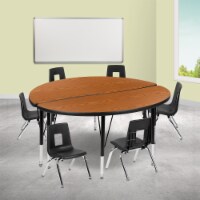 47.5 Circle Wave Flexible Laminate Activity Table Set with 12 Student Stack Chairs, Oak/