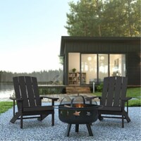 3 Piece Slate Gray Poly Resin Wood Adirondack Chair Set With Fire Pit