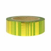 Wrapables Washi Masking Tape, Metallic Gold Stipes on Yellow Green