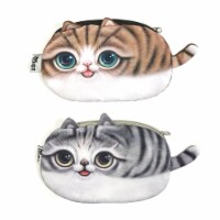 Wrapables Cat Face Cosmetic Pouch Pencil Case (Set of 2), Playful & Happy