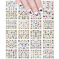 Wrapables 24 Sheets Multicolor Butterfly with Gold Trim Nail Stickers, (Multicolor Butterfly)