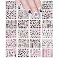 Wrapables 24 Sheets Butterfly with Gold & Silver Trim Nail Stickers, Butterfly Silver Trim