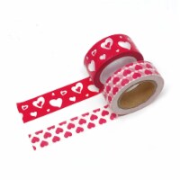 Wrapables Valentine Hearts 10M L x 15mm W Set of 2 Washi Masking Tape, Red and White Hearts