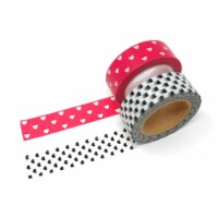 Wrapables Valentine Hearts 10M L x 15mm W Set of 2 Washi Masking Tape, Red and Black Hearts
