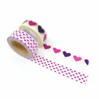Wrapables Valentine Hearts 10M L x 15mm W Set of 2 Washi Masking Tape, Pink & Purple Hearts