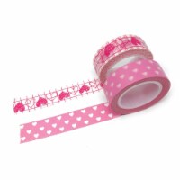 Wrapables Valentine Hearts 10M L x 15mm W Set of 2 Washi Masking Tape, Pink Hearts Art