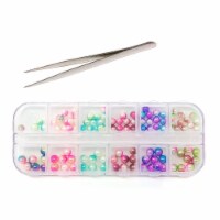 Wrapables Dazzling Nail Art Rhinestones Nail Manicure with Plastic Case, Pearlescent Beads