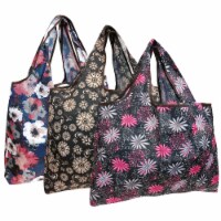 Wrapables Large Nylon Reusable Shopping Bags (Set of 3), Bright Floral