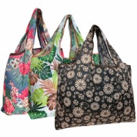 Wrapables Large Nylon Reusable Shopping Bags (Set of 3), Blossoms & Ferns