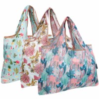 Wrapables Large Nylon Reusable Shopping Bags (Set of 3), Cacti & Chrysanthemums