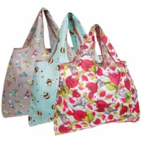 Wrapables Large Nylon Reusable Shopping Bags (Set of 3), Playful Animals