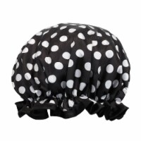 Wrapables Reusable Women's Waterproof Shower Caps for Long Hair, Black and White Dots