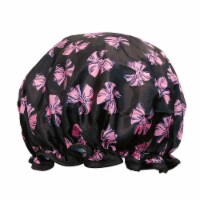 Wrapables Reusable Women's Waterproof Shower Caps for Long Hair, Pink Bows