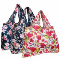 Wrapables Large Nylon Reusable Shopping Bags (Set of 3), Red & Pink Floral