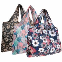 Wrapables Large Nylon Reusable Shopping Bags (Set of 3), Cacti, Floral, Poppies