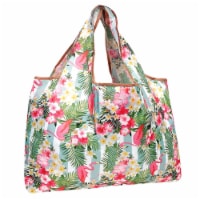 Wrapables Large Nylon Reusable Shopping Bag, Flamingos & Tropical Flowers