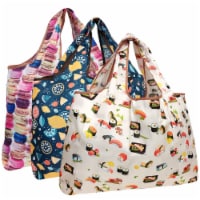 Wrapables Large Nylon Reusable Shopping Bags (Set of 3), Delicious Foods