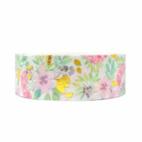 Wrapables Gold and Silver Foil Washi Masking Tape, Pink Flowers / 15mm x 5M