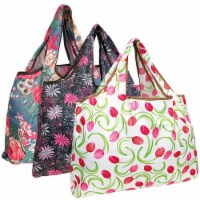 Wrapables Large Nylon Reusable Shopping Bags (Set of 3), Floral Delight