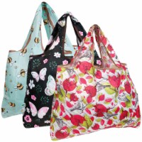 Wrapables Large Nylon Reusable Shopping Bags (Set of 3), Spring Garden