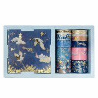 Wrapables Decorative Gold Foil Washi Tape and Sticker Set (10 Rolls & 10 Sheets), Cranes Blue