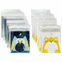 Wrapables Transparent Self-Adhesive 4  x 4  Candy and Cookie Bags, (200pcs), Owl & Squirrel
