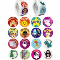 Wrapables 1 Inch Reward, Birthday, Thank You Stickers (1000pcs), Awesome Animals