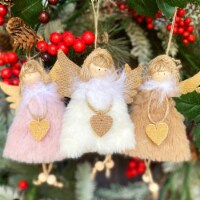Wrapables Christmas Angel Ornaments Hanging Tree Decorations (Set of 3), Pink Khaki White