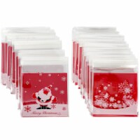 Wrapables Transparent Self-Adhesive 4 x 4 Candy and Cookie Bags, (200pcs), Snow Fall & Santa