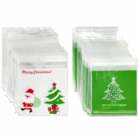 Wrapables Transparent Self-Adhesive 4 x 4 Candy and Cookie Bags, (200pcs), Christmas Trees