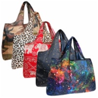 Wrapables Large Foldable Tote Nylon Reusable Grocery Bags, 5 Pack, Exotic Space