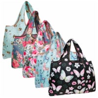 Wrapables Large Foldable Tote Nylon Reusable Grocery Bags, 5 Pack, Llamas in Springtime