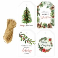 Wrapables Merry Christmas Gift Tags with Jute Strings for Gift-Wrapping, Labeling (100pcs)